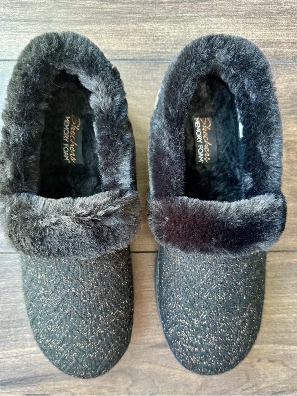 Skechers Cozy Lite Sweet Walk Black Sparkle Knit Slippers - Women’s Size 10 - Picture 2 of 10